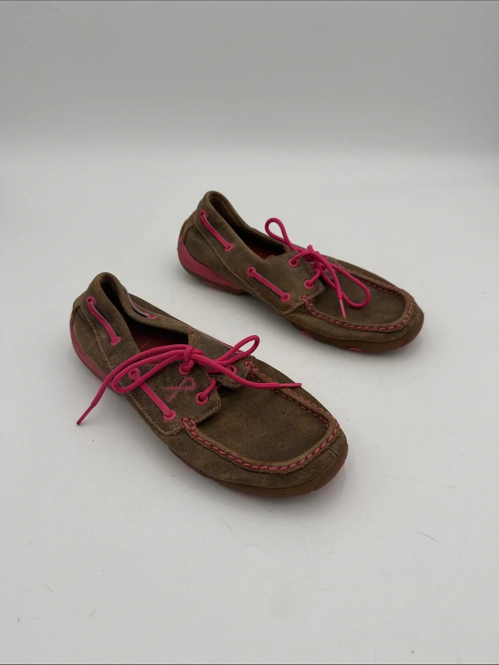 Twisted X Driving Mocs Neon Pink Brown Suede Boat Shoes 7.5M casual Y2K vacation
